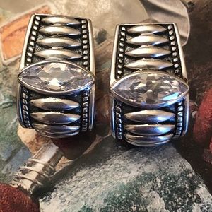 Rare Vintage Silpada Sterling Silver Marquise Cubic Zirconia Post Earrings P1292